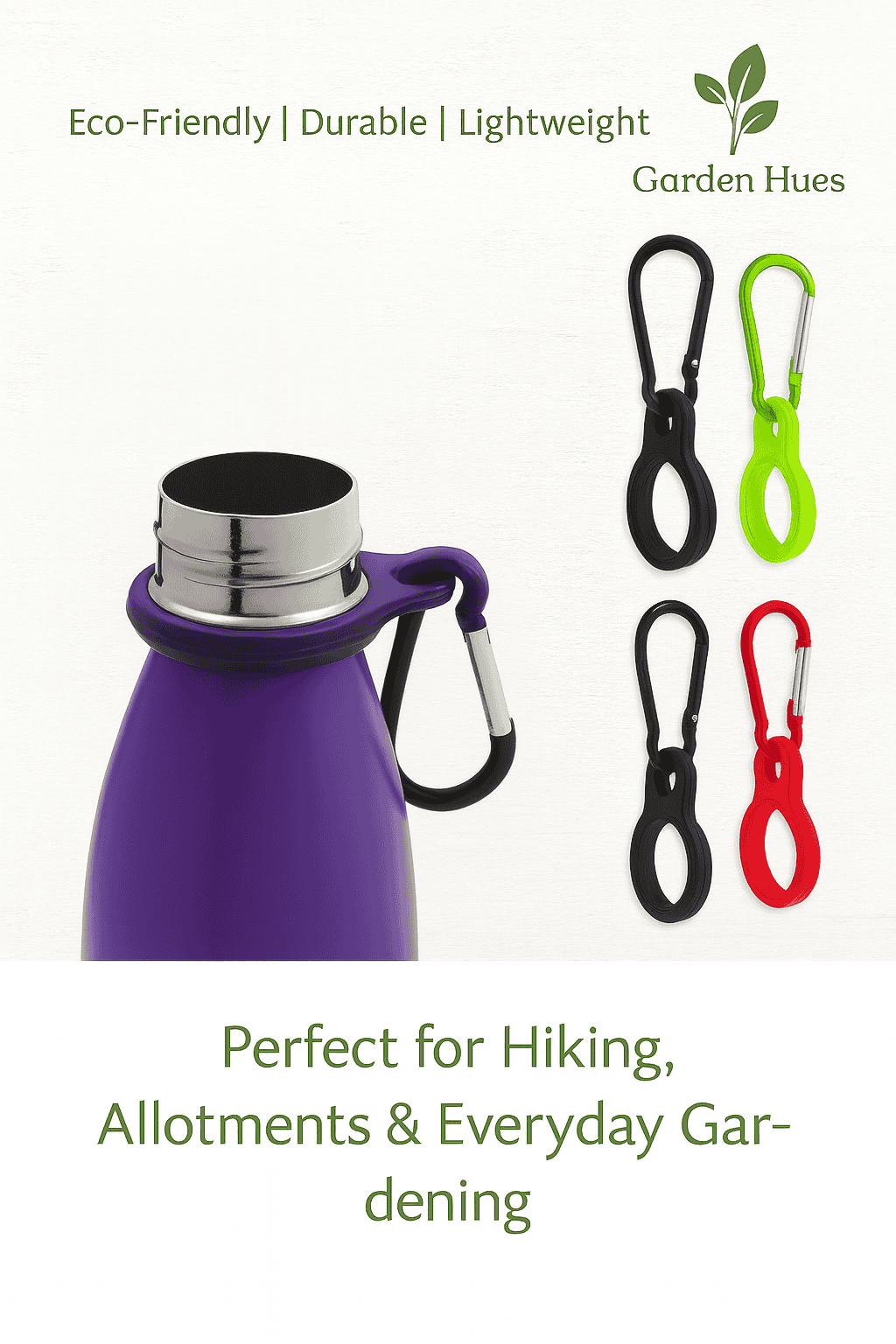 Garden Hues Silicone Water Bottle Clip Holder with Carabiner – 8 Colours