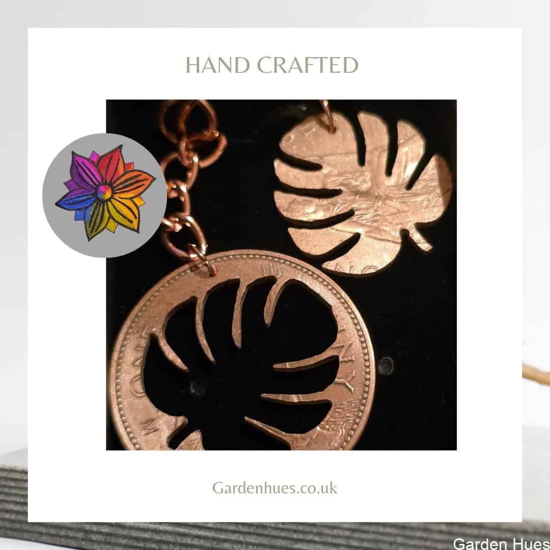 Pre-Decimal 1p Coin Jewellery & Keyring "monstera swiss cheese plant"