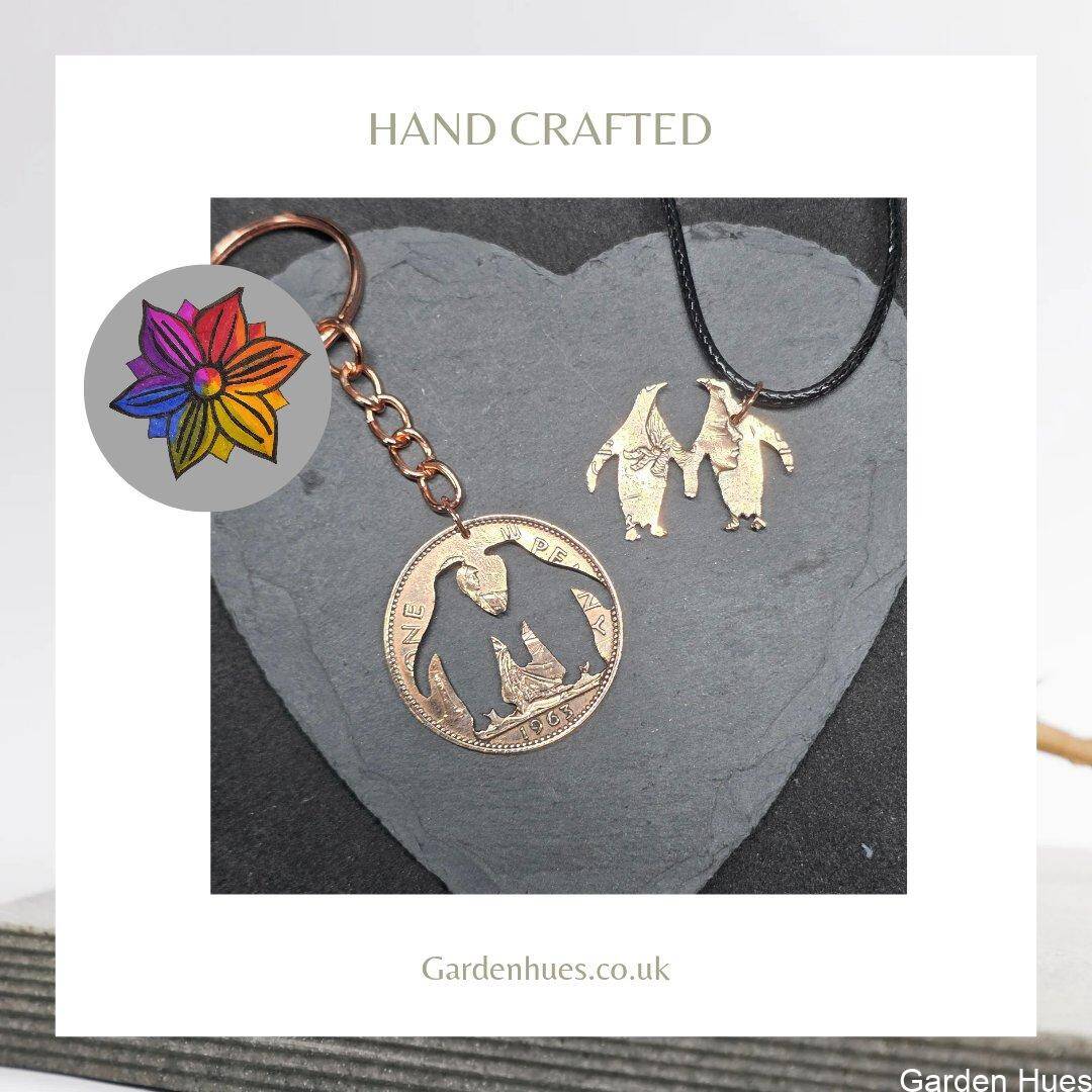 Pre-Decimal 1p Coin Jewellery & Keyrings "Penguin"